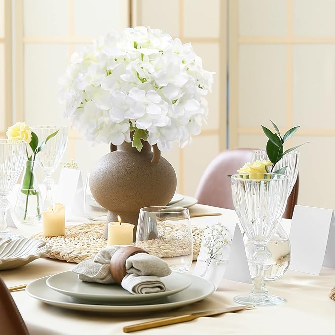 Zeyune 200 Pcs Hydrangea Artificial Flowers, Silk Flower Heads with Stems, Fake Hydrangea Bouquet for Wedding Arch Centerpiece DIY Floral Home Decoration (White)