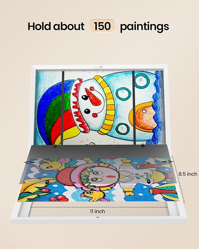 BAIJIALI White Art Frames for Kids Artwork - Front Opening Holds 150 Drawings, 3D Crafts - 4 Packs 8.5x11 with mat or 9x12 without Mat