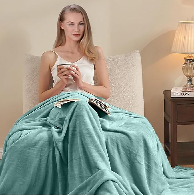 Fleece Blankets for All Season - Premium Lightweight Anti-Static Throw for Queen/Full Size Bed Extra Soft Brush Fabric Warm Sofa Thermal Blanket 90" x 90"(Sage Green)