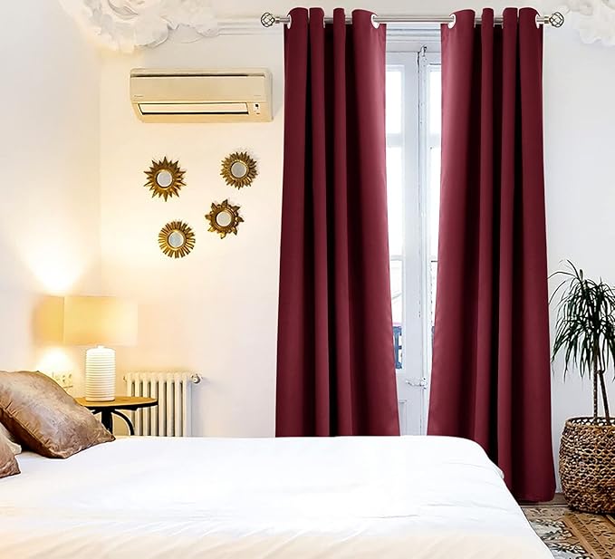 BGment Blackout Curtains for Bedroom - Grommet Thermal Insulated Room Darkening Curtains for Living Room, Set of 2 Panels, Each 46 x 84 Inch, Burgundy Red