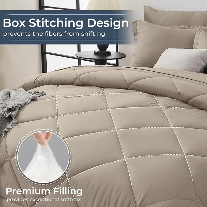 HEVUMYI Linen Twin-XL Comforter Set - 5-Piece All Season Bed in a Bag Twin-XL, Ultra Soft Bedding Set with Comforter, Flat Sheet, Fitted Sheet, Pillowcases, Pillow Shams