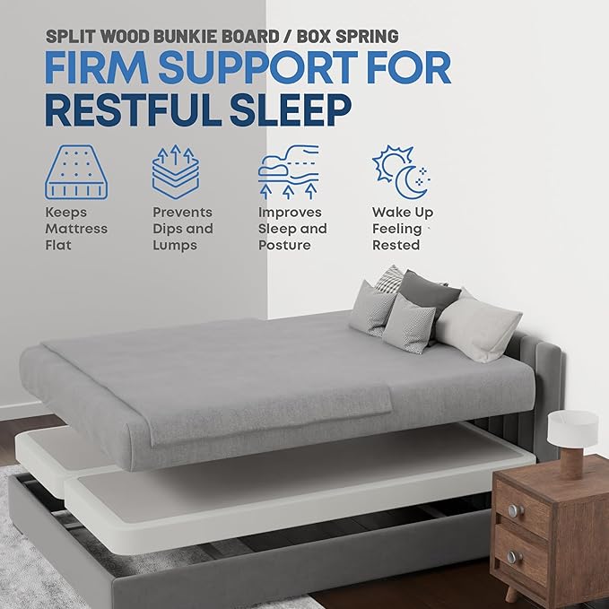 Greaton, Box Spring Bed Base Full Size, 4-Inch Wood Mattress Foundation – Amish Made in USA – Quiet Noise Free, 2-Pieces Under Mattress-Support BoxSpring, Fully Assembled, White