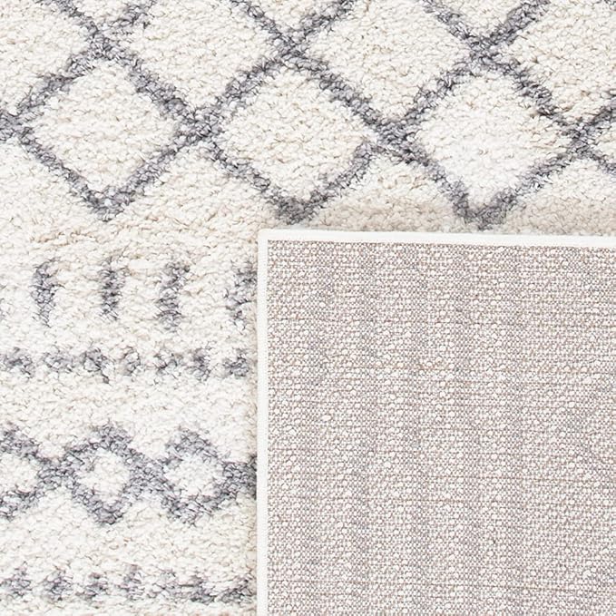 SAFAVIEH Arizona Shag Collection Runner Rug - 2'3" x 14', Ivory & Grey, Moroccan Design, Non-Shedding & Easy Care, 1.6-inch Thick, Ideal for The Living Room, Bedroom, Dining Room (ASG741F-214)