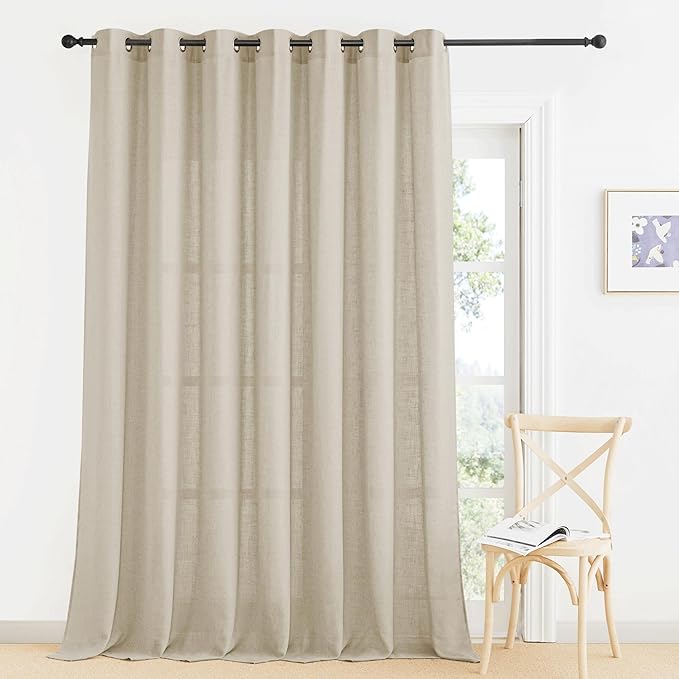 RYB HOME Linen Curtains Light Filtering Semi Sheer - Natural Breathable Burlap for Living Room Bedroom Privacy Window Treatments with Vertical Texture, W 60 x L 90 inches, Beige, 1 Panel
