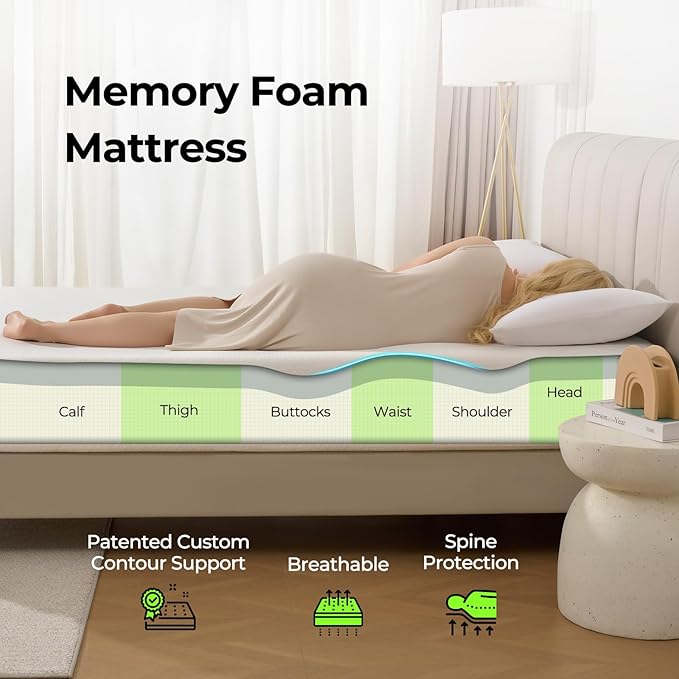 Rolanstar 6 Inch Twin Mattress Gel Memory for Cool Sleep & Pressure Relief, Medium Firm Feel, CertiPUR-US Certified, Mattress in a Box, White