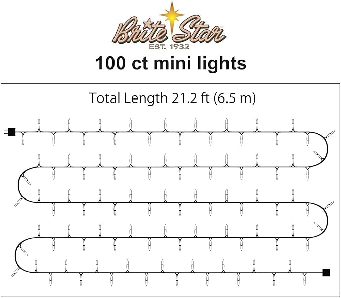Brite Star 100 Count Mini String Christmas Lights, Clear - 22 feet Indoor/Outdoor Christmas Tree Lights with Green Wire (Set of 2)