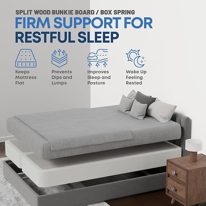 Greaton, Box Spring Bed Base Queen Size, 8-Inch Wood Amish Made in USA – Quiet Noise Free, 2-Pieces Under Mattress-Support BoxSpring, Fully Assembled, White, 8" Foundation