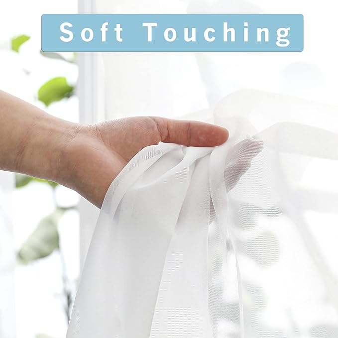 OWENIE Sheer Curtains 84 inches Long 2 Panels Set for Living Room/Bedroom, Rod Pocket Voile Sheer Panel Drapes, White, 2pcs, Each 42" W x 84" L