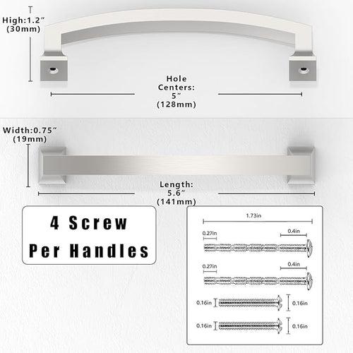 10 Pack Brushed Satin Nickel Cabinet Pulls 5 Inch(128mm) Kitchen Cabinet Handles Solid Zinc Alloy Cabinet Hardware Drawer Pulls