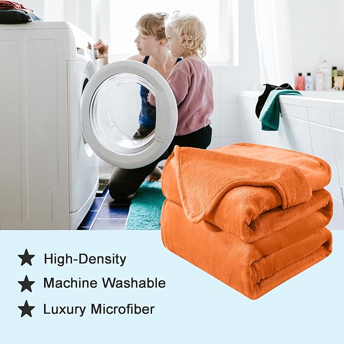 Soft King Size Blanket for All Season Warm Fuzzy Microplush Lightweight Thermal Fleece Summer Autumn Fall Winter Spring Blankets for King Calking Bed Couch Sofa,90x108 Inches,Orange