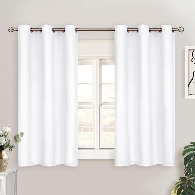BGment Room Darkening Curtains 45 Inches Long - Grommet Thermal Insulated Drapes Small Window Treatment Panels for Kitchen Bedroom, 2 Panels, 38 x 45 Inch, Pure White