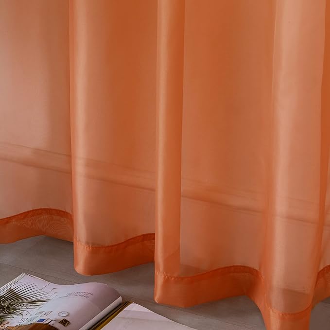DUALIFE 45 Inch Length Sheer Short Curtains Burnt Orange for Bathroom 2 Panels Set Grommet Transparent Short Curtains for Bedroom Kitchen 52x45 Inches Long Terracotta Rust