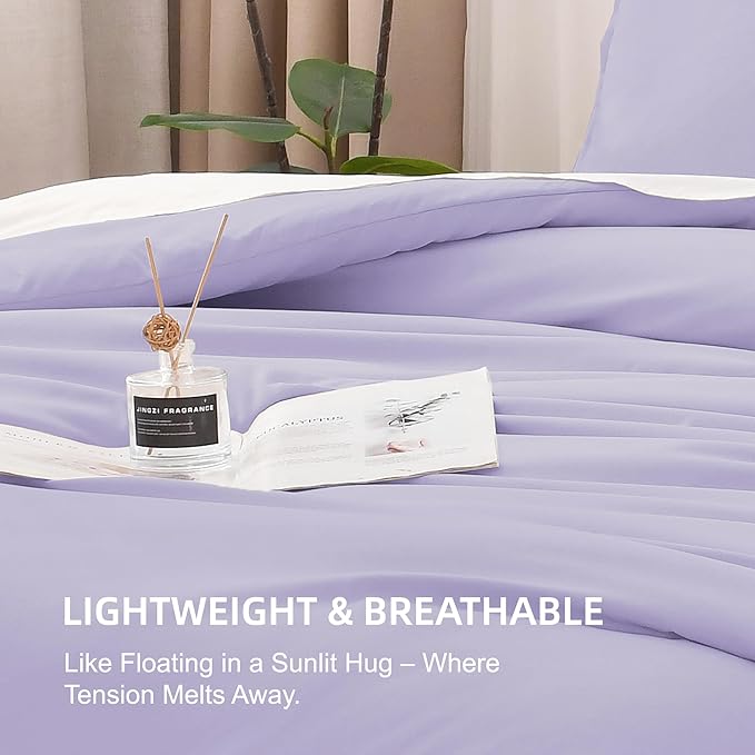 Litanika Lavender Comforter California King Size, 3 Pieces Cal King Lightweight Solid Bedding Comforter Set, All Season Fluffy Bed Set (104x96In Comforter & 2 Pillowcases)