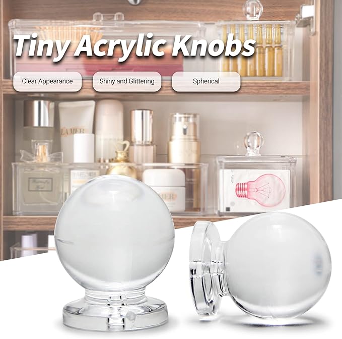 MroMax Tiny Pull Handle Round Acrylic Mini Knob 16mm Diameter Small Size Clear Shiny Knob Cute Decoration for Jewelry Box, Gift Case and Makeup Box 2Pcs