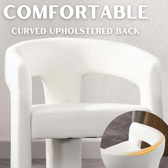Modern Barrel Dining Chairs Set of 8, PU Leather Upholstered Accent Side Chair with Arms Comfy Makeup Vanity Chairs, Dining Living Room Kitchen Chairs, White