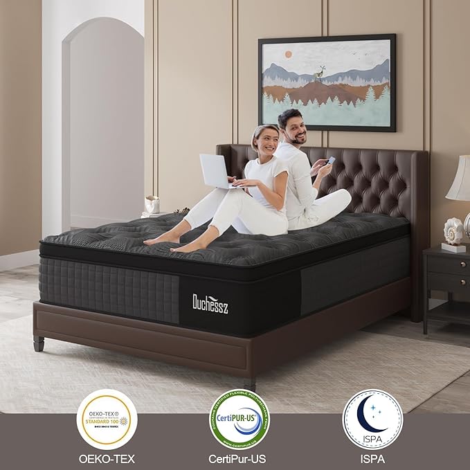 Full Mattress, 14 Inch Hybrid Mattresses Black with Gel Memory Foam and Individually Pocket Innerspring Euro Top Medium Firm for Motion Isolation, Edge Support, 100 Night Trial