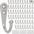 POZEAN 60 Pack Wall Hooks - Silver Coat and Towel Hooks with 120 Screws, for Hanging Coats, Scarves, Bags, Towels, Keys, Caps, Cups, Hats and More