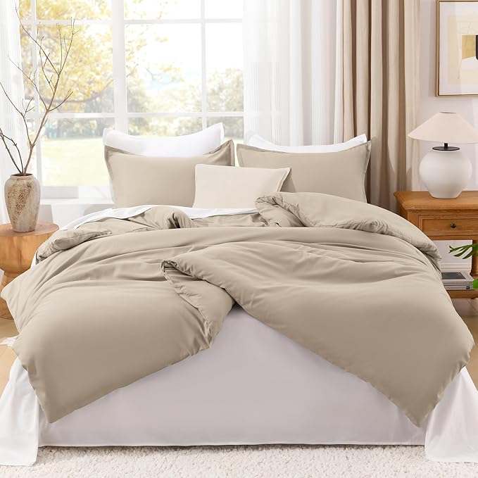 Litanika Khaki Comforter Set Twin/Twin XL Size, 2 Pieces Solid Bedding Comforter Set, All Season Down Alternative Bed Set (66x90In Comforter & 1 Pillowcase)