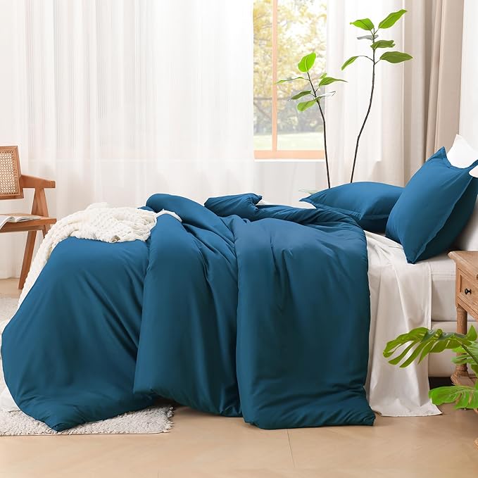 Litanika Comforters Teal Super King Size, 3 Pieces Lightweight Solid Bedding Set & Collections, All Season Fluffy Bed Set (120x120In Comforter & 2 Pillowcases)