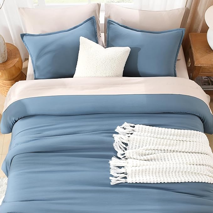 Litanika Comforters Oversized King Size Grayish Blue,3 Pieces Lightweight Solid Bedding Set & Collections, All Season Fluffy Bed Set (120x98In Comforter & 2 Pillowcases)