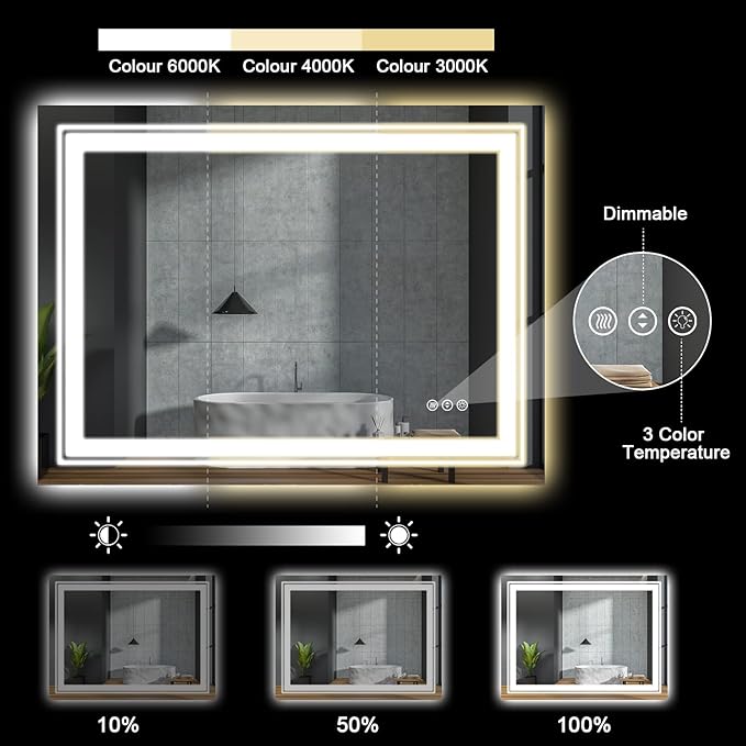 31x23 LED Bathroom Mirror with Front and Backlight, Dimmable Lighted Bathroom Vanity Mirror with Anti-Fog, Memory Function,Tempered Glass(Horizontal/Vertical)