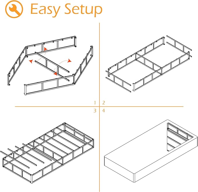 Twin Box Spring 9 Inch, Heavy Duty Metal Box Spring Bed Base with Fabric Cover, Mattress Foundation, Easy Assembly, Noise Free, Black