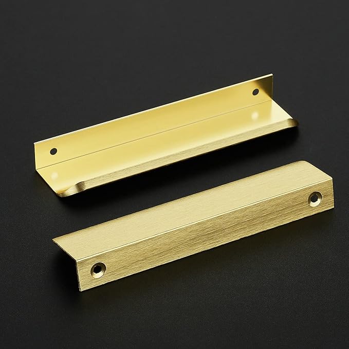 Ravinte Hardware 12 Pack Gold Cabinet Handles, 5.9 Inch (150mm) Finger Edge Pulls, 5 Inch Hole Center, Finger Pulls for Cabinets