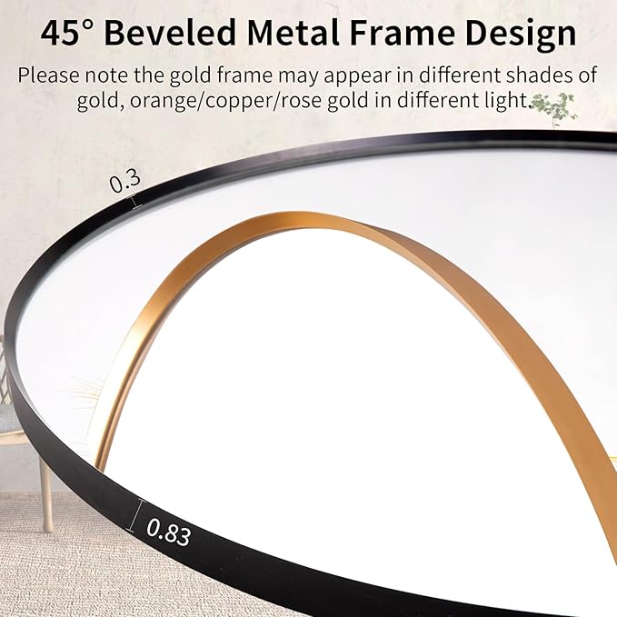 36" Round LED Bathroom Mirror, Wall Mounted Round Backlit Mirror LED Bathroom Vanity Mirror with Lights Fog Free Circle Lighted Mirror with Gold Frame, Smart Light up Mirror 3-Color