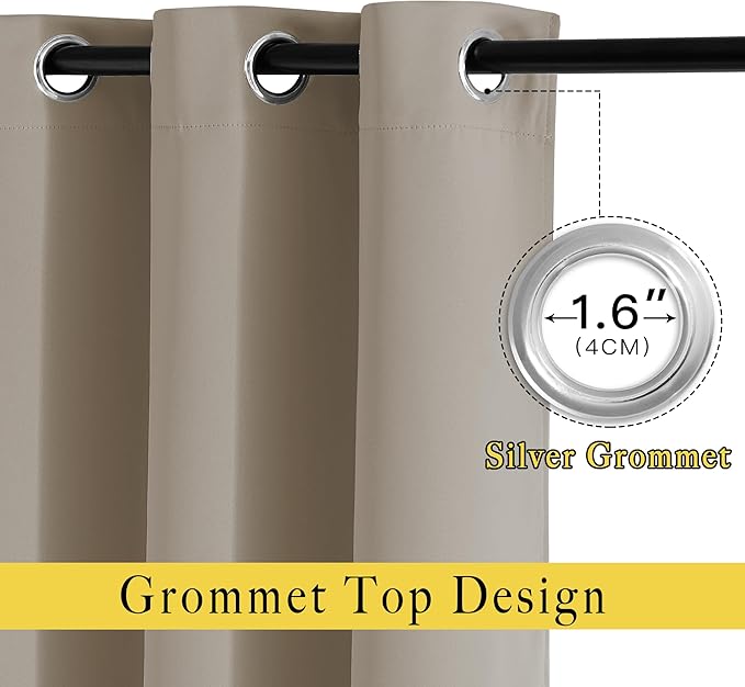 NICETOWN Bedroom Blackout Curtains and Drapes - Energy Smart Thermal Insulated Solid Grommet Blackout Draperies for Living Room (2 Panels, 52 inches x 72 inches, Taupe)