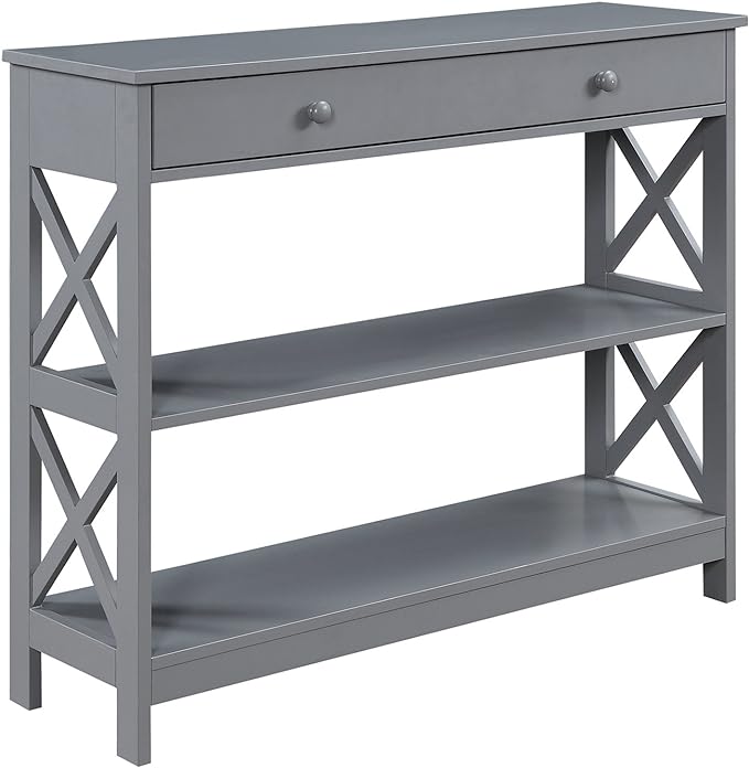 Convenience Concepts Oxford 1-Drawer Console Table 39.5" - Farmhouse Sofa Display with Storage Shelf For Living, Family, & Dining Room, Modern Entryway Hall Table for Kitchen, Bedroom, Gray