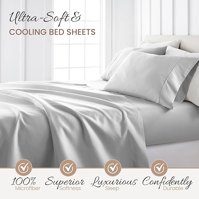 Linen Market Double-Brushed Microfiber Twin XL Sheet Set 3 Piece – Oeko-TEX Certified Ultra Soft & Wrinkle-Free - 16" Deep Pocket Sheets - Easy Care Twin XL Size - Light Gray