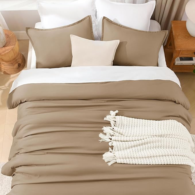 Litanika Comforters Taupe Oversized King Size, 3 Pieces Lightweight Solid Bedding Set & Collections, All Season Fluffy Bed Set (120x98In Comforter & 2 Pillowcases)