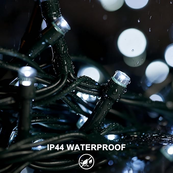 RPGT Christmas Tree Light 200 LEDs 73ft Green Cable Wire Fairy String Twinkle Lights Plug in 12 Modes for Xmas Party, Outdoor, Garden, Wedding, Home Decoration (White)