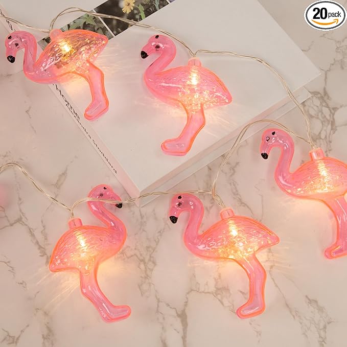 DomeStar 10Ft Pink Flamingo String Lights - LED Battery Operated Fairy Lights, Outdoor Patio Decor for Garden, Poolside, Tropical Hawaiian Luau Party Decor