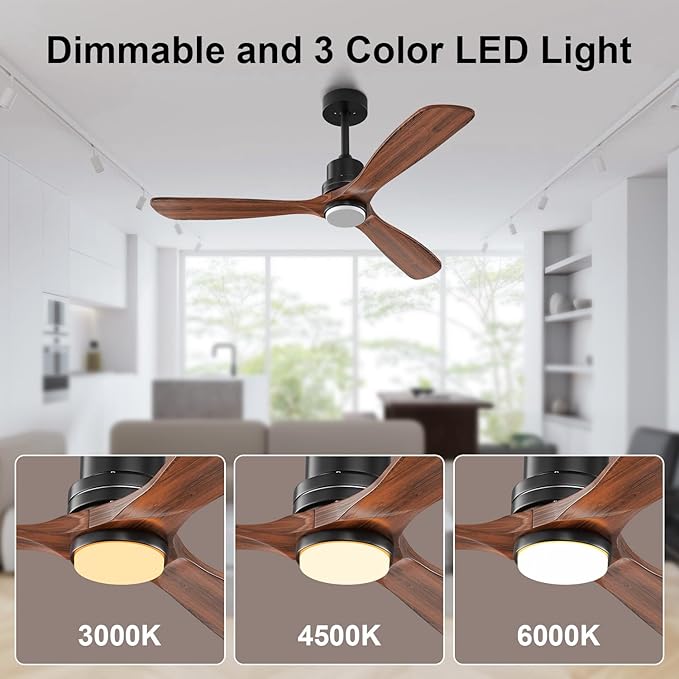 Obabala 42inch Ceiling Fans with Lights and Remote 3 Wood Blades Outdoor Ceiling Fans Noiseless Reversible DC Motor Modern Ceiling Fan for Patios Indoor Outdoor (Walnut, 42IN)