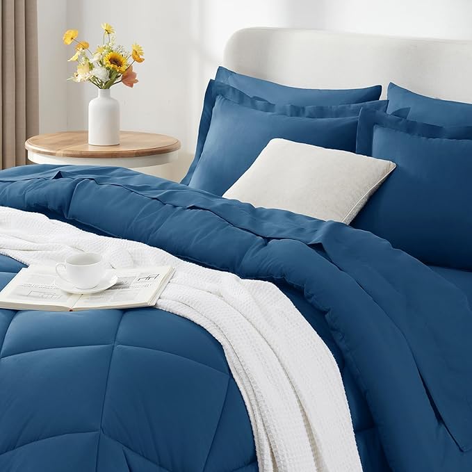 CozyLux King Size Comforter Set Teal - 7 Pieces Bed in a Bag King, Luxury Soft Bed Set for All Seasons, Bedding Set with Down Alternative Comforter, Sheets, Pillowcases & Shams