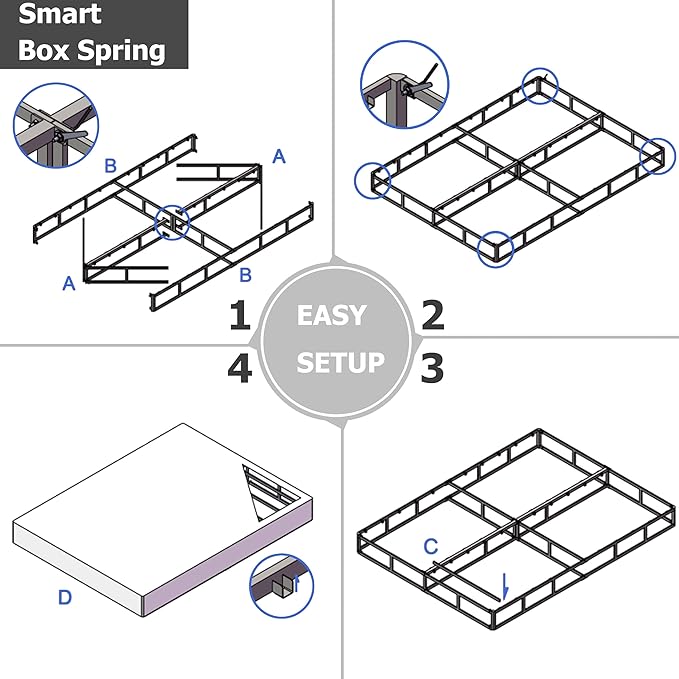 King Box Spring 9 Inch High Profile Strong Metal Frame Mattress Foundation, Quiet Noise-Free,Easy Assembly, 3000lbs Max Weight Capacity