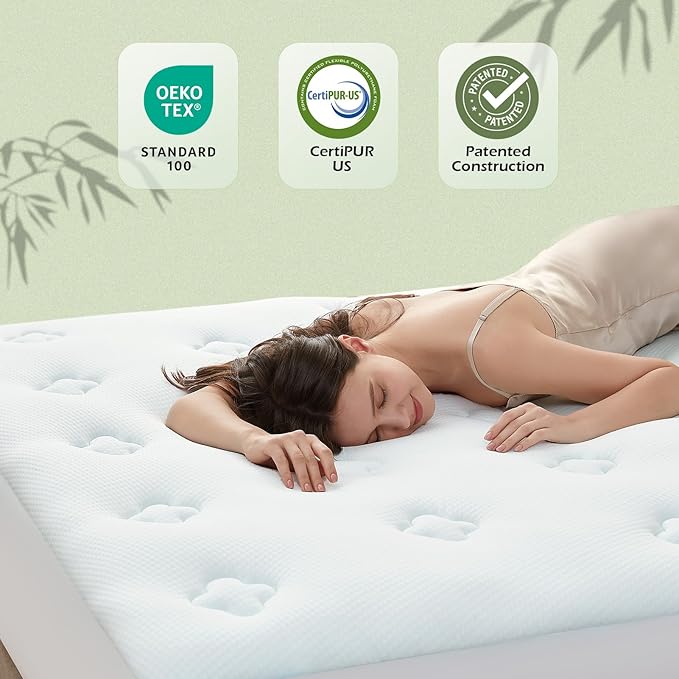 Hansleep College Dorm Twin XL Mattress Topper Viscose Derived from Bamboo, Memory Foam Pillow Top Mattress Topper Twin XL, Breathable Mattress Pad for Back Pain Relief, 39" x 80", White