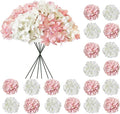 20 Pcs White and Pink Hydrangea Artificial Flowers Bulk, Faux Hydrangea Flowers Heads, Artificial Fake Silk Hydrangea Flowers with Stems, White Flowers Artificial for Decoration Wedding Décor