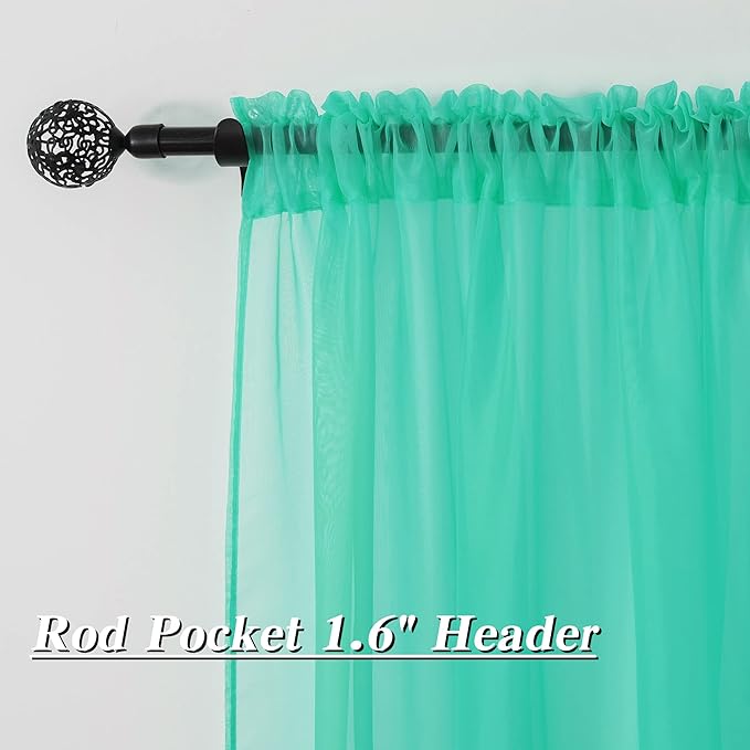 HUTO Turquoise Sheer Window Curtains Panels 52 Inches Wide by 96 Inches Long Rod Pocket Window Sheer Panels Drapes 2 Panels Curtains for Bedroom Living Room Nursery