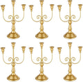 Romadedi Candelabra Gold Candle Holders - 3 Arm 11.8" Wedding Candlestick Holder for Theme Party Table Centerpiece Decor Dining Room Birthday Holiday Christmas, Set of 6
