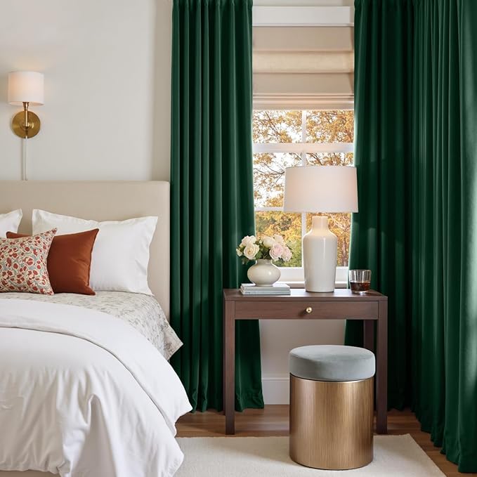 Lazzzy Velvet Blackout Curtains Thermal Insulated Room Window Drapes Super Soft Luxury Curtains for Living Room Bedroom Rod Pocket 2 Panels, Emerald Green, 42" W x 90" L