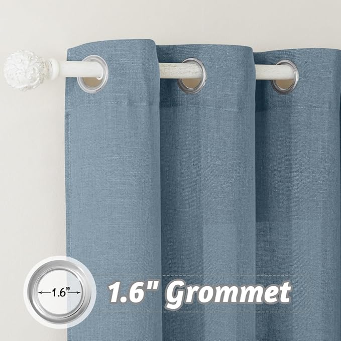 RYB HOME Stone Blue Semi Sheer Curtains 84 inches Long, Grommet Easy Sliding Light Filtering Half Privacy Window Curtains & Drapes for Bedroom Living Room Farmhouse, W 52 x L 84 inches, 2 Pcs