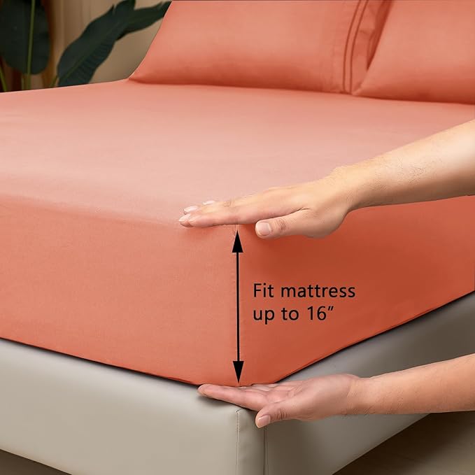 Mejoroom Twin XL Sheet Set - Hotel Luxury Microfiber Sheet & Pillowcase Sets Fits College Dorm Room Mattress - Soft, Breathable, Wrinkle & Fade Resistant - 3 Piece (Coral)