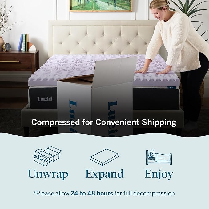 LUCID Lavender Infused 3 Inch Memory Foam Mattress Topper with 5 Zones – Twin Size – Plush Feel – CertiPUR Certified – Dorm Room Essentials