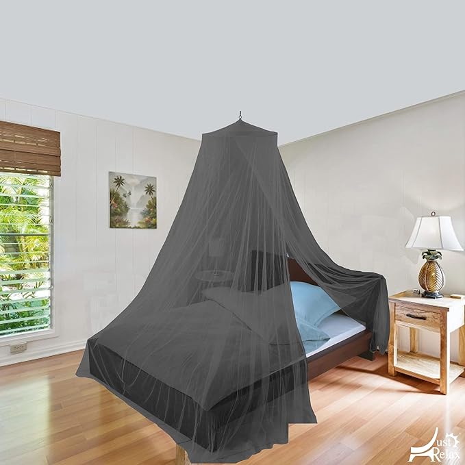 Just Relax Decorative Elegant Bed Net Canopy Set Including Full Hanging Kit, Ideal for Indoors or Outdoors, Intended for Covering Beds, Cribs, Hammocks (Black, Twin/Full)