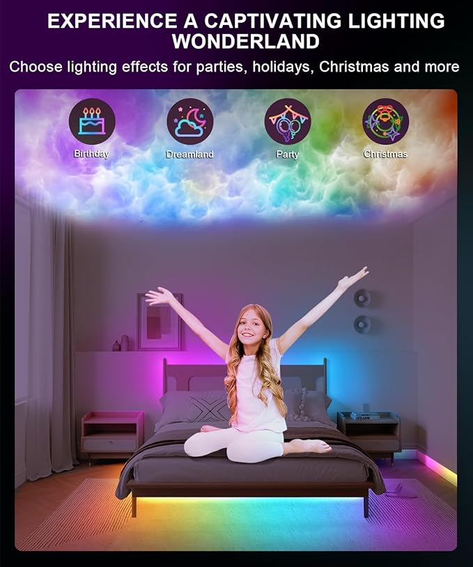 Tenmiro 65.6FT Upgrade Smart IC LED Strip Lights, 213 Dynamic Lighting Effects DIY Multicolor Music Sync Color Changing LED Lights for Bedroom Ceiling Christmas Hallowmas Party Gaming Decor 65.6FT