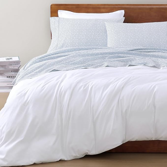 LANE LINEN 100% Organic Cotton Twin Sheets Set - 3 PC Bedding Sheets & Pillowcases - Breathable & Cooling Bed Sheets - Deep Pocket up to 15", Sheets for Twin Size Bed: Polka Dot (Blue)