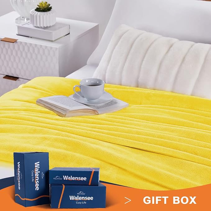 Walensee Fleece Blanket Plush Throw Fuzzy Lightweight (Throw Size 50x60 Bright Yellow) Super Soft Microfiber Flannel Blankets for Couch, Bed, Sofa Ultra Luxurious Warm and Cozy for All Seasons