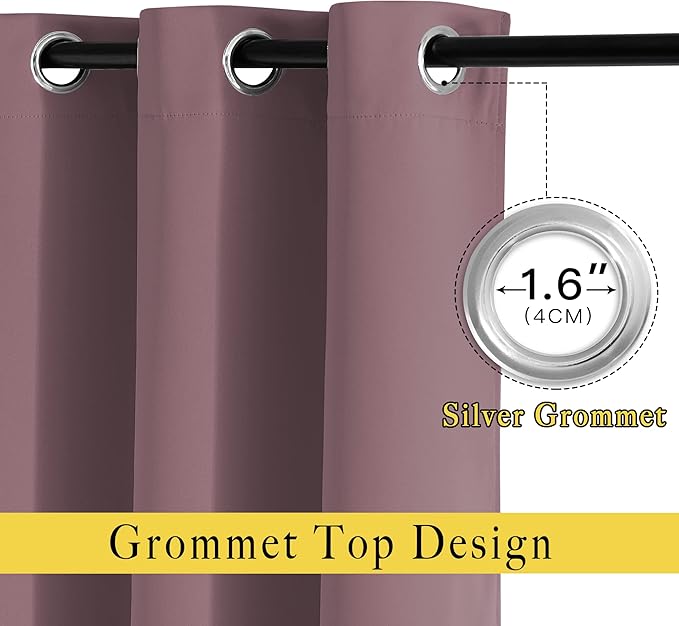 NICETOWN Dry Rose Bedroom Curtains 66 inch Length, Thermal Insulated Grommet Light Blocking Blackout Curtains & Drapes Sound Dampening Window Treatments for Cafe, W66 x L66
